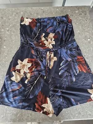 £9.50 • Buy Ladies Next Navy Blue Floral Bandeau Sleeveless Playsuit, Size 18 Tall