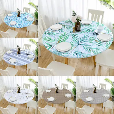 $16.05 • Buy Tablecloth Round Fitted Elastic Waterproof Oilproof Dining Table Cover Decor 95