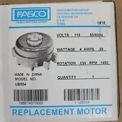 Fasco UB554 Motor | 4 Watt 1450 RPM CWLE 115V Unit Bearing Refrigeration Motor • $19