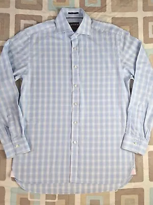 M&S Sartorial Pale Blue Check Long Sleeve Cotton Shirt Size 15  Collar (40  C) • £2.50