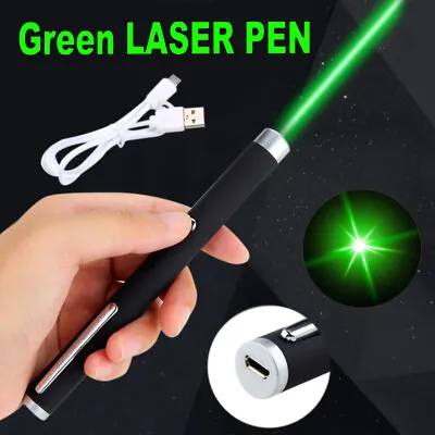 USB Rechargeable Green Laser Pointer Pen Beam Light Lazer Built-in Battery • £5.99