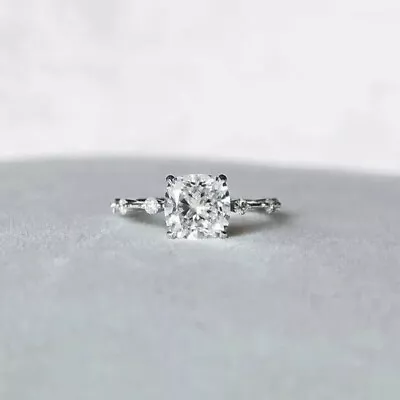 1.50Ct White Cushion Cut Moissanite Cluster Band Claw Prong Set 925 Silver Ring • $125.99