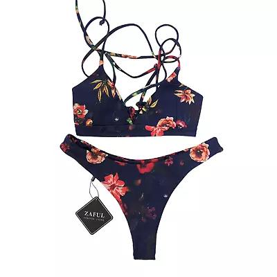 NWT Zaful Cheeky High Waist Thong Bikini Womens 4 Small Floral Swimsuit Swimwear • $19.99