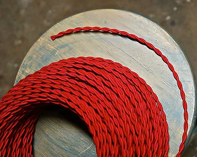 Red Twisted Rayon Cloth Covered Wire Vintage Fabric Lamp Cord Antique Lighting • $1.39