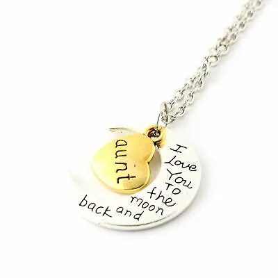 I Love You To The Moon And Back Gold & Silver Family Necklace Pendant Heart UK • £2.95