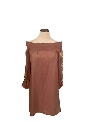 Va Va By Joy Han Womens M Brown Dress Embroidered Gold Floral Detail • $18.99