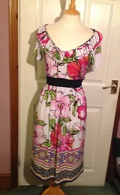 Tiana B Qvc Painted Floral Mix Placement Print Bardot Neckline Dress Size Large • £18.75