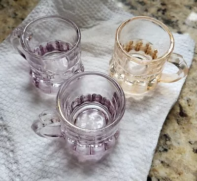 3 Mini Fenton Depression Stein Glass Beer Mug Shot Glasses Purple Amber • $12