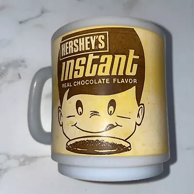 Rare White Milk Glass 3.5  Mug Hershey's Instant Real Chocolate Flavor Vintage • $14.99