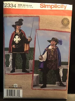 Simplicity Pattern 2334 MENS COSTUME Sz XS-M Tabard Cape Musketeer Cosplay Boots • $13