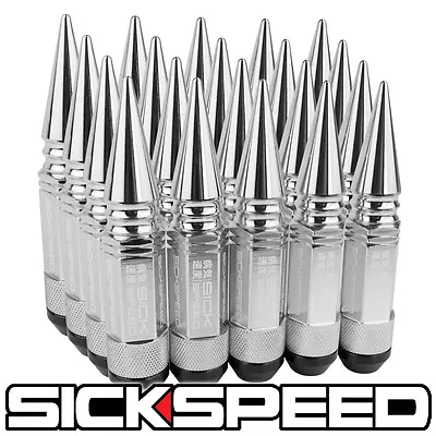 Sickspeed 20pc Chrome Spiked Aluminum Extended 108mm 3 Pc Lug Nuts 1/2x20 N22 • $119.95