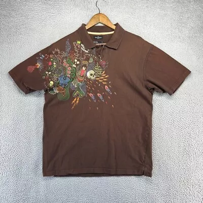 Vintage Marc Ecko Polo Shirt Men's Extra Large Brown Skull Graphic Cut Sew Y2K • $28.83