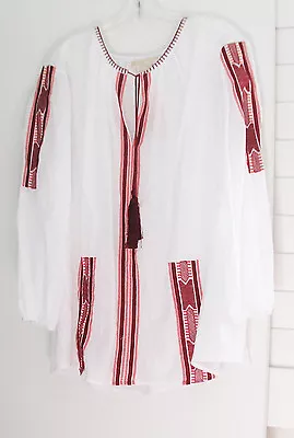 MICHAEL Michael Kors Plus Size Embroidered Peasant Top White/Cinnabar Sz 0X-NWT • $39.99