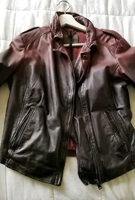 NWT Muubaa Salazar Ombre Genuine Lamb Leather Jacket Red / Burgundy UK 10 US 6 • $129