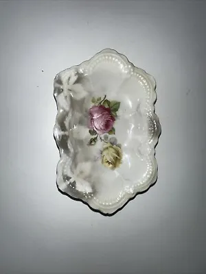 Antique Leuchtenburg Germany Hand Painted 5”x3.5”Porcelain Trinket Bowl W/Roses • $5
