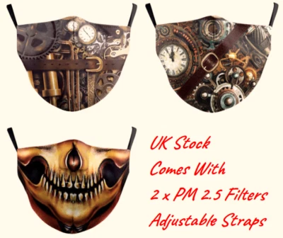 £5.49 • Buy Face Mask Cover Washable Adults Reusable 2 FREE FILTERS Steampunk