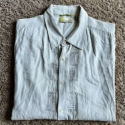 Cubavera Men Size 2XL Stone Silk Embroidered Short Sleeve Cuban Beach Shirt • $13.60