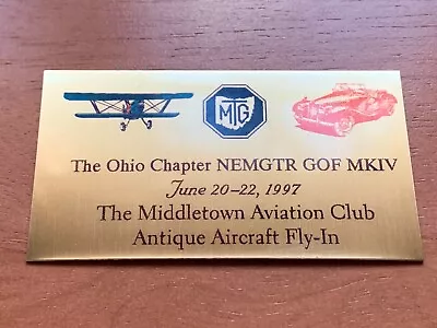 1997 MG MGT The Ohio Chapter NEMGTR GOF MKIV Aircraft Fly-in Metal Badge Plaque • $7.99