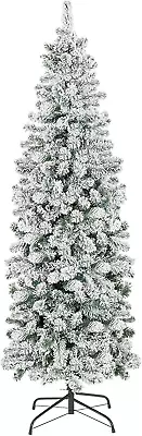 7.5Ft Snow Flocked Artificial Pencil Christmas Tree Holiday Decoration W/Metal S • $122.99