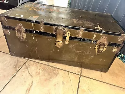 Vintage Metal Steamer Travel Storage Trunk NEEDS REPAIR Was Broadway Dancers • $74.99