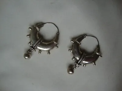 Vintage Big Bold Ornate Bali Hoop W/ Dangling Chime Silver 925 Ear Wire Earrings • $49.99