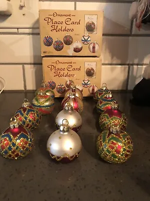 12 Vintage Small Glass Glitter Christmas Tree Ornaments Or Place Card Holders • $17.60