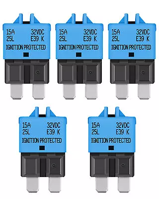 5pcs 15 Amp Circuit Breakers 32V Blade Fuse Resettable Auto Car Boat Marine • $9.99