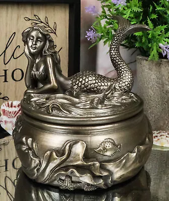 Antique Bronze Mermaid Calypso Embellished Trinket And Jewelry Box • $37.99