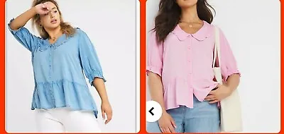 $18.25 • Buy Simply Be Blouse Top Size 16 18 & 22 Blue Pink Washed Viscose Collar Top JY71