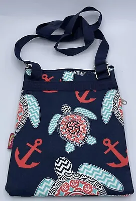 NGil Crossbody Navy Blue & Pinks Nautical Anchor Sea Turtle 3 Zipper Bag NWOT • $12.49