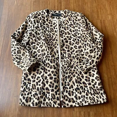 Zara Basic Collection Jacket Women Large Leopard Print Coat Collarless Animal • $31.99