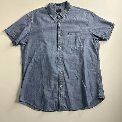 J.CREW Chambray Slim Untucked Button Down Shirt Mens Size Large Blue Shortsleeve • $22.99