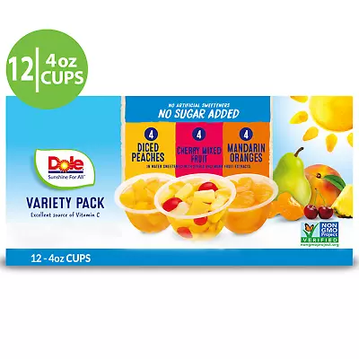 (12 Cups) Dole Fruit Bowls No Sugar Added Variety Pack 4 Oz • £10.28