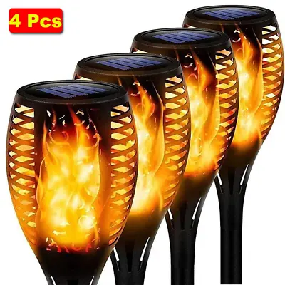 4 PACK Solar Flickering Flame Effect Torch Lights Outdoor Garden LED Stake Lamp • £9.89