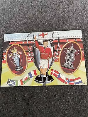 Manchester United 1996 League And Cup Win Postcard (U) • £5