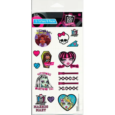 Monster High Birthday Party Favours Tattoo 16 Pcs/Sheet Girls Halloween Body Fun • $3.21