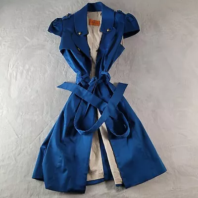Vintage Voom By Joy Han Womens Sm Blue Wrap Dress Pleated Short Sleeve • $29.99