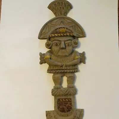 Mayan God Aztec Cork Wood Wall Hanging Made In Mexico.   L2 • $10