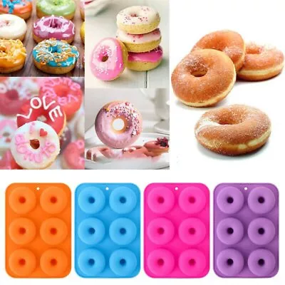 Silicone Donut Baking Pan Non-Stick Heat Doughnuts Mold Makes 6-Cavity Tray • $13.89