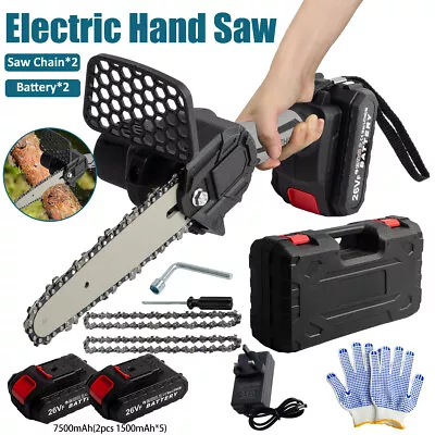 2 Batteries 6'' 4500RPM Mini Cordless Chainsaw Electric One-Hand Saw Wood Cutter • £25.99