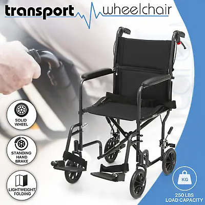 [FDA APPROVED]Foldable Lightweight Transport Wheelchair W/Handbrakes & Seat Belt • $119.99