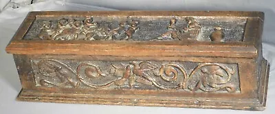 $395 • Buy Antique Jacobean Baroque Carved Oak Coffer Casket Box Putti Nude Female Gothic