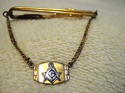 Masonic Tie Bar Clip W/chain Gold Plated No Date Complete. • $22