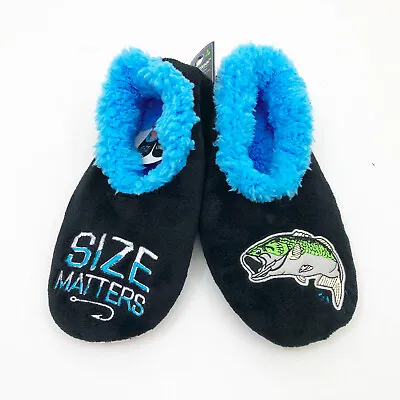Snoozies Men's Slippers Size Matters Fishing Small 7/8 Black • $14.99