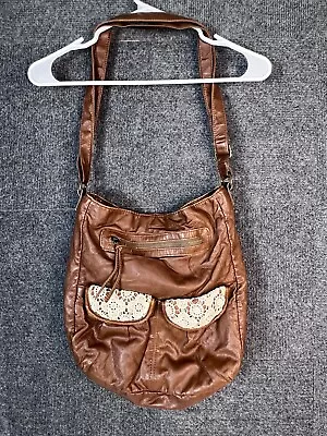 Mudd Brown Crossbody Bag With Lace Accented Pockets • $10