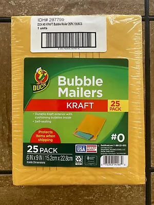 Duck Self-Seal Kraft Bubble Mailer #0 6  X 9  Manila 25 Pack • $26