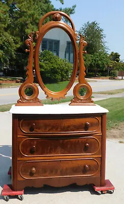  Walnut Victorian Marble Top Dresser With Swing Mirror • $985