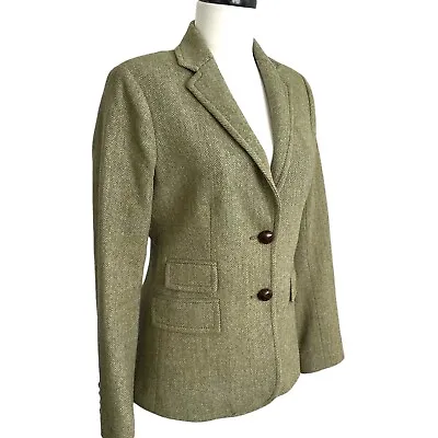 J Crew Green Hacking Wool Herringbone Blazer Womens 4 Tweed Jacket   • $118.75