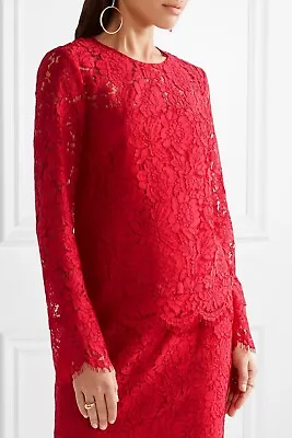 NWT DIANE VON FURSTENBERG DVF Yeva Corded Lace Top Red Size 0 MSRP $398 • $270.05