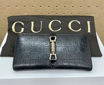 $324.50 • Buy RARE Vintage Gucci Jackie Wallet – Horsebit Embossed Imprint – Black Leather